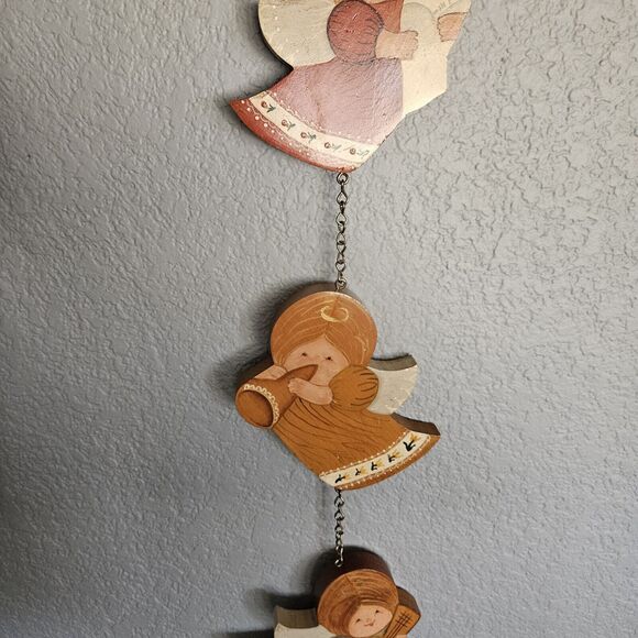 Angel Wood Wall Hanging Hand Painted Tole Vtg Christmas JOY Angels Handmade - Picture 4 of 14